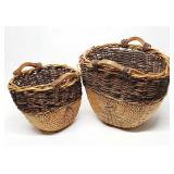 Matching Hand Woven Wood Handled Baskets