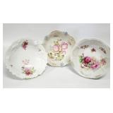 3pc Antique German China Deep Floral Bowls as-is