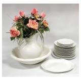 Antique White China, Wash Basin, Pitcher, Shade