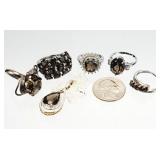 6pc Sterling Silver Smoky Quartz Jewelry 29.77g