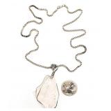 Wire Wrapped Quartz Stone Pendant Necklace