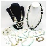 24pc Green Tone Costume Jewelry