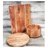 3pc Wood Cheese, Cutting Board, Bowl