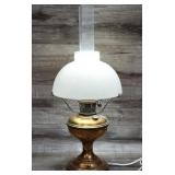 Vtg. Brass Electrified Oil Lamp / Shade as-is