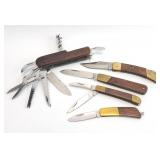 5) Brass, Wood Handle Folding Blade Pocket Knives