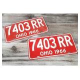 2) 1966 Red & White OHIO State Car License Plates