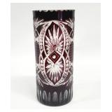 Vtg Tall Burgundy, Red Cut Bohemian Glass Vase