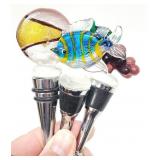 3) Hand Blown Glass Wine Bottle Stoppers