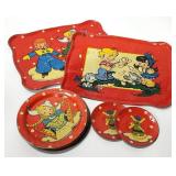 vtg 10pc OHIO ART Tin Litho Dishes, Trays