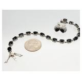 3pc .925 Sterling Silver Onyx Bracelet, Earrings