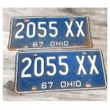 2) 1967 Blue & White OHIO State Car License Plates