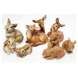 9pc Porcelain & Resin Rabbit & Deer Figurines
