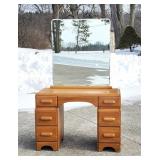 Vtg. Mid Century Elm Vanity Dresser with Mirror