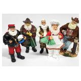 5pc Christmas Holiday Decor, Resin Santa Figurines