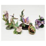 5pc Ceramic Porcelain Flower, Bird Figurines