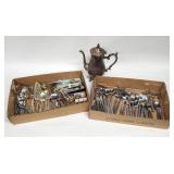 Vintage Assorted Silverplate Flatware, Tea Pot
