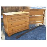 Modern Oak Wood Full Size Bed, Rails & Dresser
