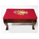 Vtg. Victorian Floral Needlepoint Foot Stool