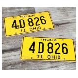 2 1971 Yellow, Black OHIO State Car License Plates