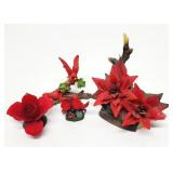 4pc Christmas Holiday Cardinal, Flower Figurines