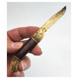 Vtg. Embossed Brass, Wood Handle Pocket Knife