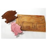 3pc Hog, Pig Moor Mans Cutting Board +