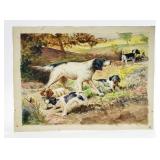 Vtg. Bird Dog Hunting Scene Watercolor Painting