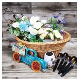 10pc Artificial Flowers, Iron Rack, Basket, Sign+