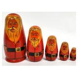 Vtg. Russian Matryoshka 5pc Nesting Santa Dolls