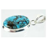 .925 Sterling Silver Oval Turquoise Necklace Pend.