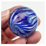 Vtg 1-1/2' Onion Skin Glass Blue, White Marble