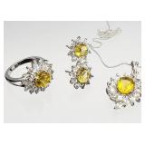 .925 Sterling Silver Citrine Jewelry Set 15.28g