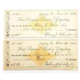 2)  1882 1st Nat Bank Gettysburg Canceled Checks