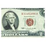1963 Red Seal Jefferson $2 Dollar Bill