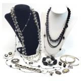 15+pc Black, Silver Tone Costume Jewelry