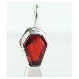 .925 Sterling Silver Red Garnet Coffin Pend. 6.35g