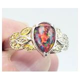 .925 Sterling Silver Fire Opal RING 3.37g