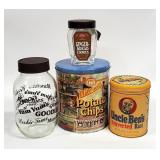 4pc Vtg. Carlton Glass COOKIE JAR, Tin Cans