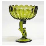 Vtg. Indiana Glass Avocado Lotus Blossom Compote