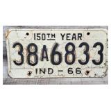 1966 Indiana License Plate 150th Year