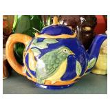 Majolica Pottery Partridge in a Pear Tree Tea Pot