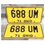2) 1971 Embossed Metal OHIO License Plates
