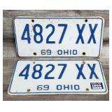 2) 1969 Embossed Metal OHIO License Plates #2