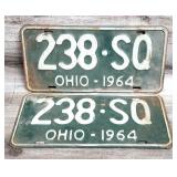 2) 1964 Embossed Metal OHIO License Plates