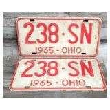 2) 1965 Embossed Metal OHIO License Plates