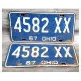 2) 1967 Embossed Metal OHIO License Plates