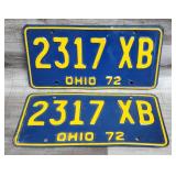 2) 1972 Embossed Metal OHIO License Plates