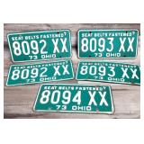 5) 1973 Embossed Metal OHIO License Plates