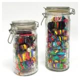 2) Tall Clear Glass Canister Jar / Clothes BUTTONS