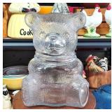 Vtg. Clear Glass Teddy Bear COOKIE JAR